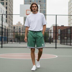 Y2K Abercrombie Fitch Mens Small Green Logo Fleece Active Long Sweat Shorts
